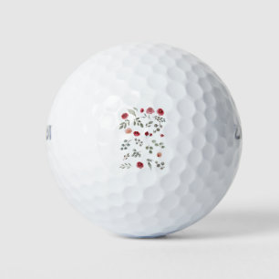 Watercolor Watercolor Roses Green Leaves Leaves Golf Balls