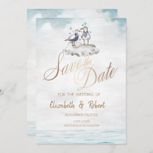 Watercolor Watercolor Seagulls Beach Save The Date