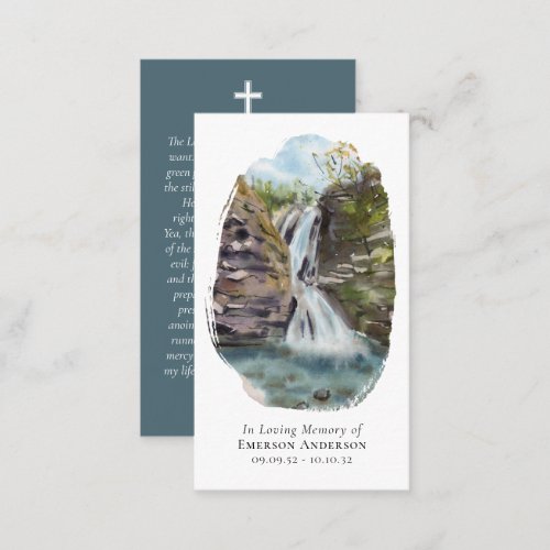 Watercolor Waterfall Cross Memorial Prayer Card