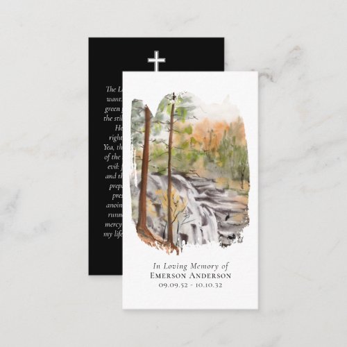 Watercolor Waterfall Cross Memorial Prayer Card