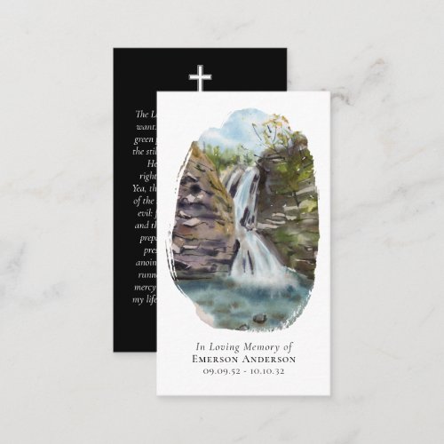 Watercolor Waterfall Cross Memorial Prayer Card