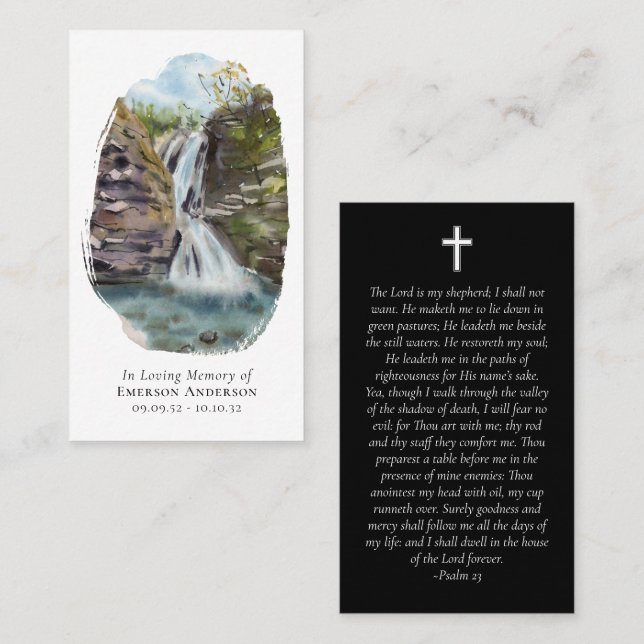 Watercolor Waterfall Cross Memorial Prayer Card (Front/Back)