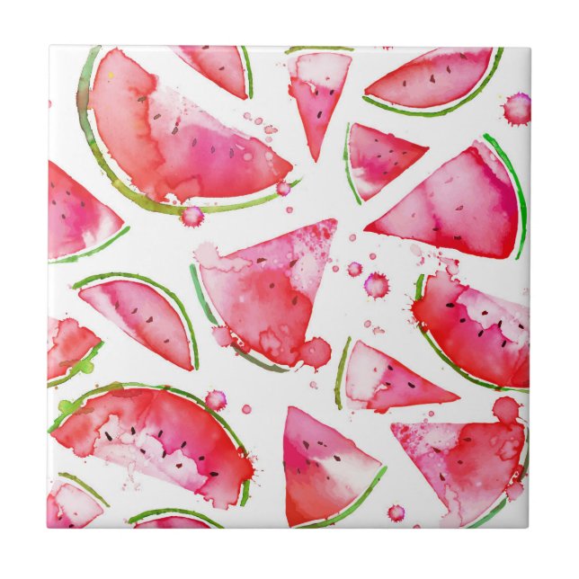 Watercolor Watermelon 1 Ceramic Tile (Front)