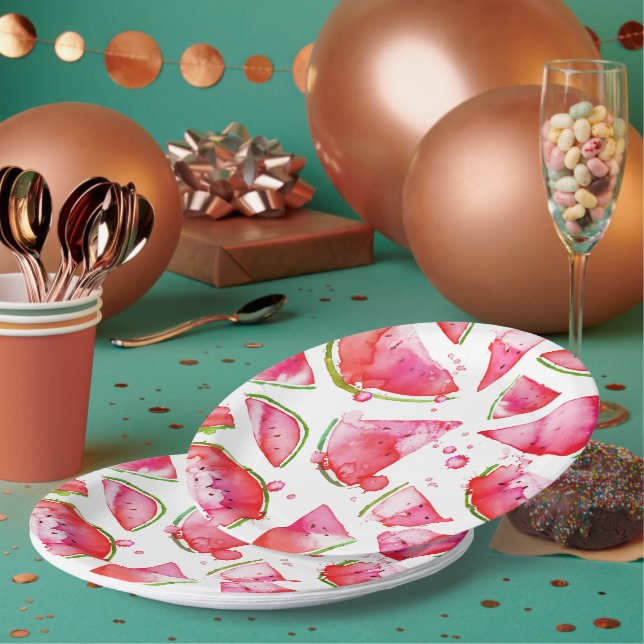 Watercolor Watermelon 1 Paper Plates (Multi)