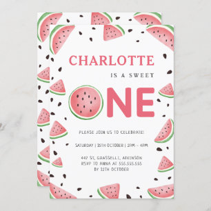 Watercolor Watermelon 1st Summer Birthday Party Invitation