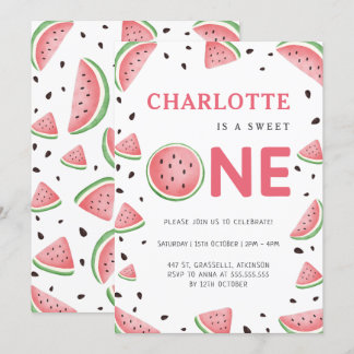 Watercolor Watermelon 1st Summer Birthday Party Invitation