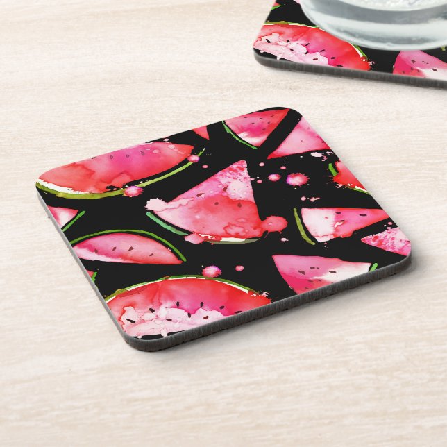 Watercolor Watermelon 2 Beverage Coaster (Left Side)