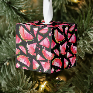 Watercolor Watermelon 2 Cube Ornament