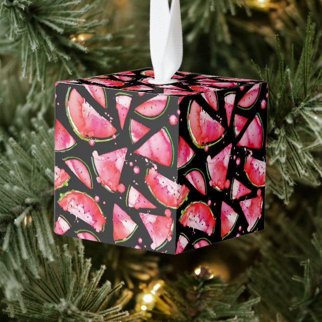 Watercolor Watermelon 2 Cube Ornament (Tree)