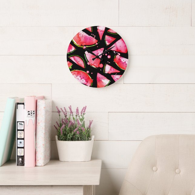 Watercolor Watermelon 2 Large Clock (Reading Room)