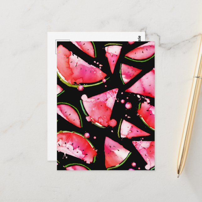 Watercolor Watermelon 2 Postcard (Front/Back In Situ)
