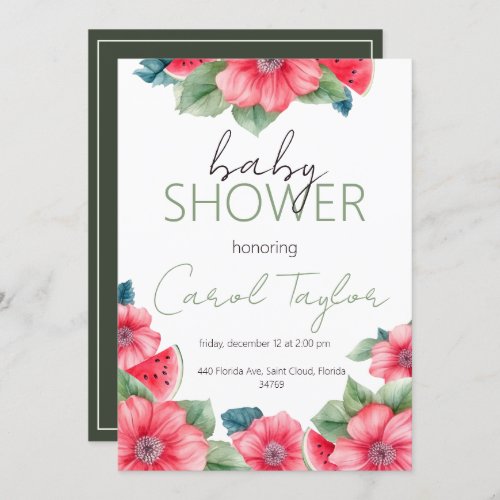 watercolor watermelon baby shower invitation