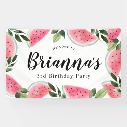 Watercolor Watermelon Birthday Welcome Banner