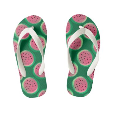 Watercolor Watermelon Circles Green Pink Summer Kid's Flip Flops