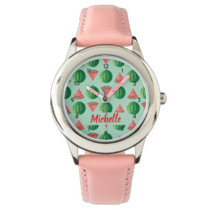 Watercolor Watermelon Custom Girls Name Pink Watch