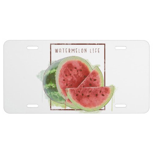 Watercolor watermelon design license plate