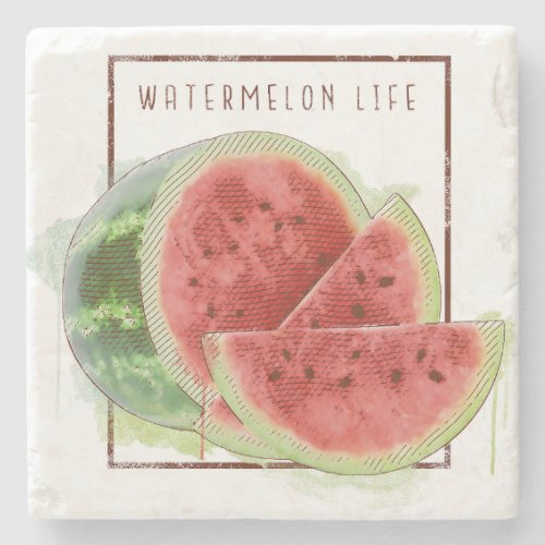 Watercolor watermelon design stone coaster