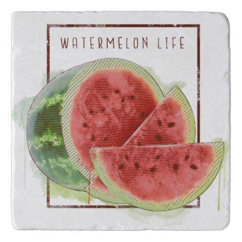 Watercolor watermelon design trivet