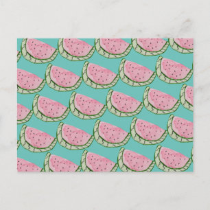 Watercolor Watermelon Doodles Painted Pattern    Postcard