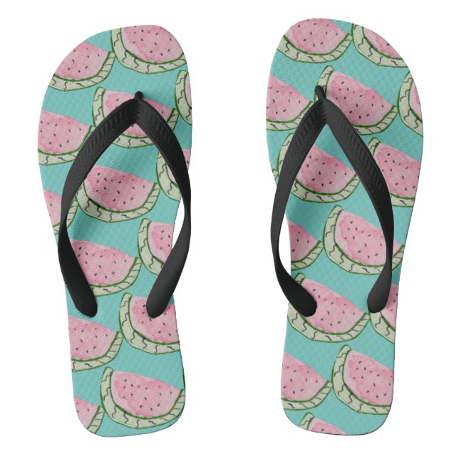 Watercolor Watermelon Doodles Painted Patterned  Flip Flops (Footbed)