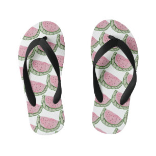 Watercolor Watermelon Doodles Painted Patterned Kid's Flip Flops