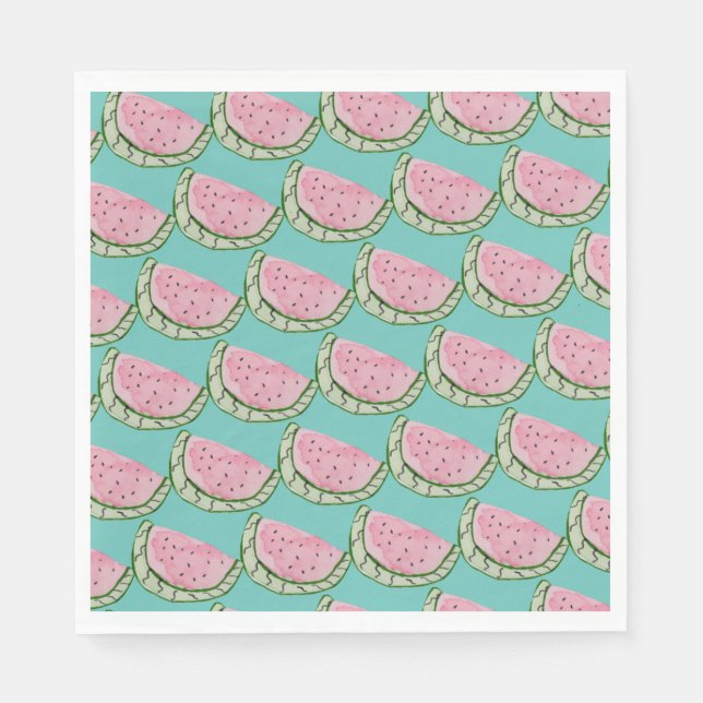 Watercolor Watermelon Doodles Painted Patterned Na Napkins (Front)