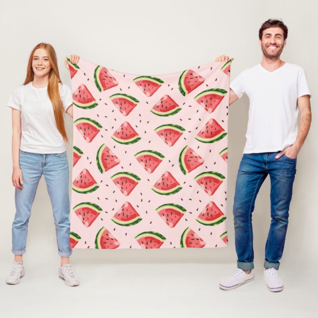 Watercolor Watermelon Fruit Pattern Fleece Blanket (In Situ)