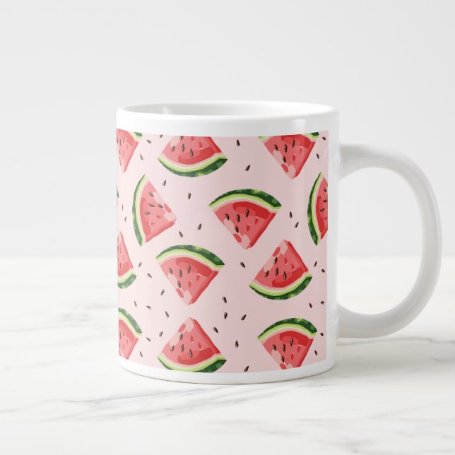 Watercolor Watermelon Fruit Pattern Giant Coffee Mug (Right)
