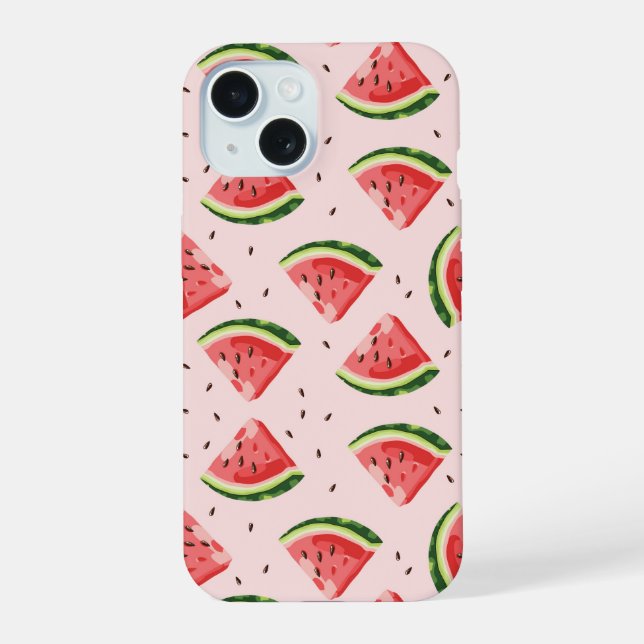 Watercolor Watermelon Fruit Pattern iPhone 15 Case (Back)