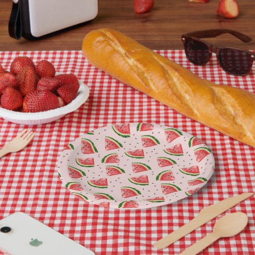 Watercolor Watermelon Fruit Pattern Paper Plates