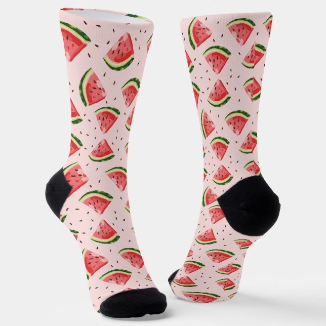 Watercolor Watermelon Fruit Pattern Socks (Angled)