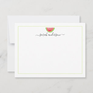 Watercolor Watermelon Green Border Personalized Note Card