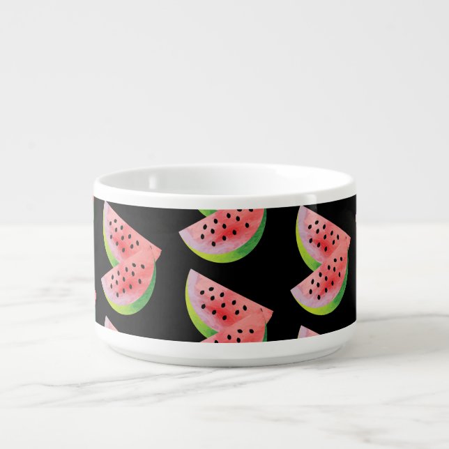 Watercolor Watermelon Pair Summer Black Pattern Bowl (Center)