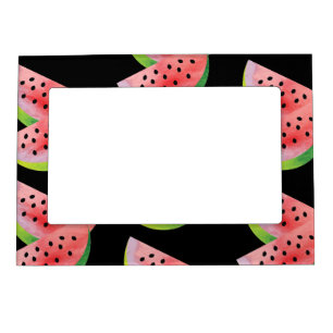 Watercolor Watermelon Pair Summer Black Pattern Magnetic Frame