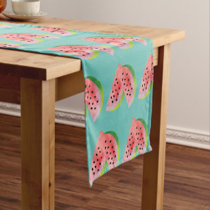 Watercolor Watermelon Pair Summer Pattern Teal Short Table Runner