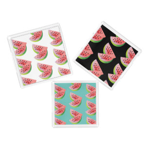 Watercolor Watermelon Pair Summer Teal Pattern Tr Acrylic Tray