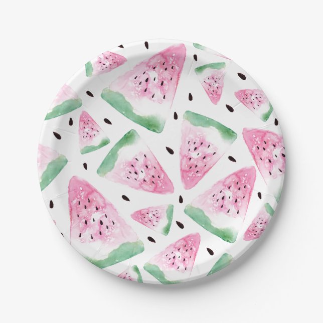 Watercolor Watermelon Paper Plates (Front)
