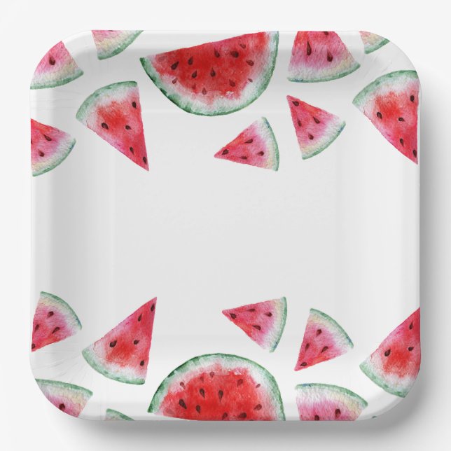 Watercolor Watermelon Paper Plates (Front)