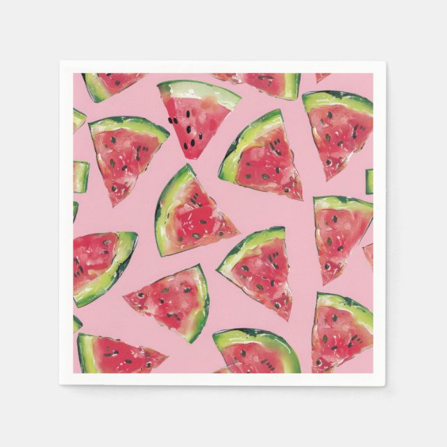 Watercolor Watermelon Party Napkins (Front)