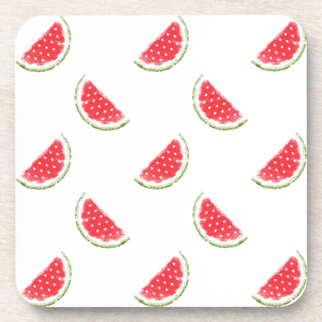 Watercolor Watermelon Pattern Drink Coaster (Front)