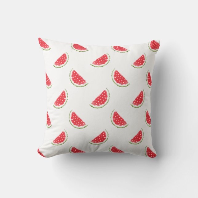 Watercolor Watermelon Pattern Throw Pillow (Front)