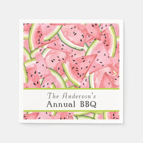 Watercolor Watermelon Pattern with Custom Text Paper Napkins