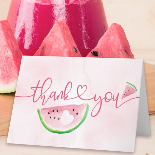 Watercolor Watermelon Pink Fruit Thank You Card