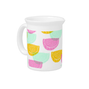 Watercolor Watermelon Pink Green Yellow Pattern Beverage Pitcher