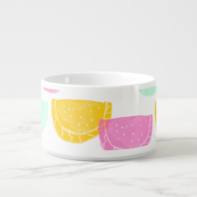 Watercolor Watermelon Pink Green Yellow Pattern Bowl (Center)