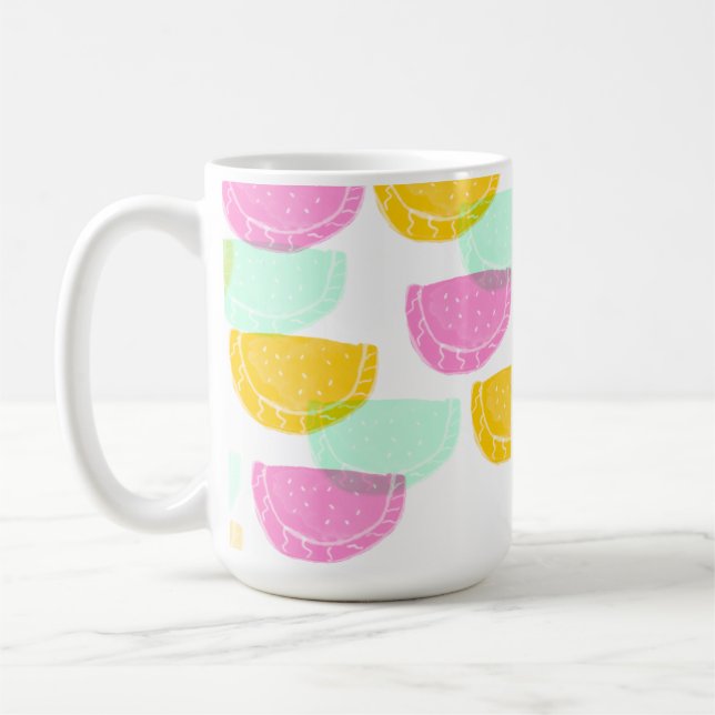Watercolor Watermelon Pink Green Yellow Pattern Coffee Mug (Left)