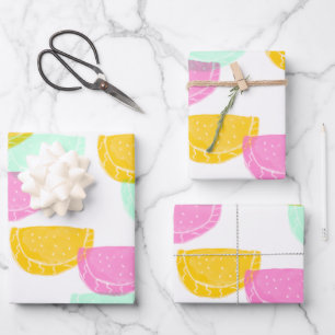 Watercolor Watermelon Pink Green Yellow Pattern Wrapping Paper Sheets
