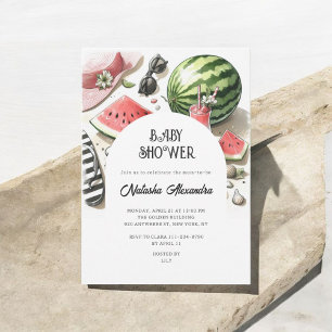 Watercolor Watermelon Pink Summer Baby Shower Invitation