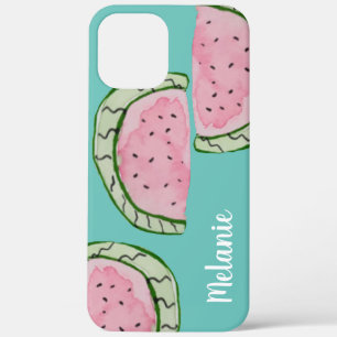 Watercolor Watermelon Pink Teal Monogrammed iPhone 12 Pro Max Case