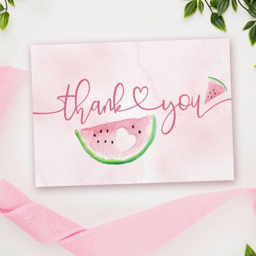 Watercolor Watermelon Pink Thank You Card